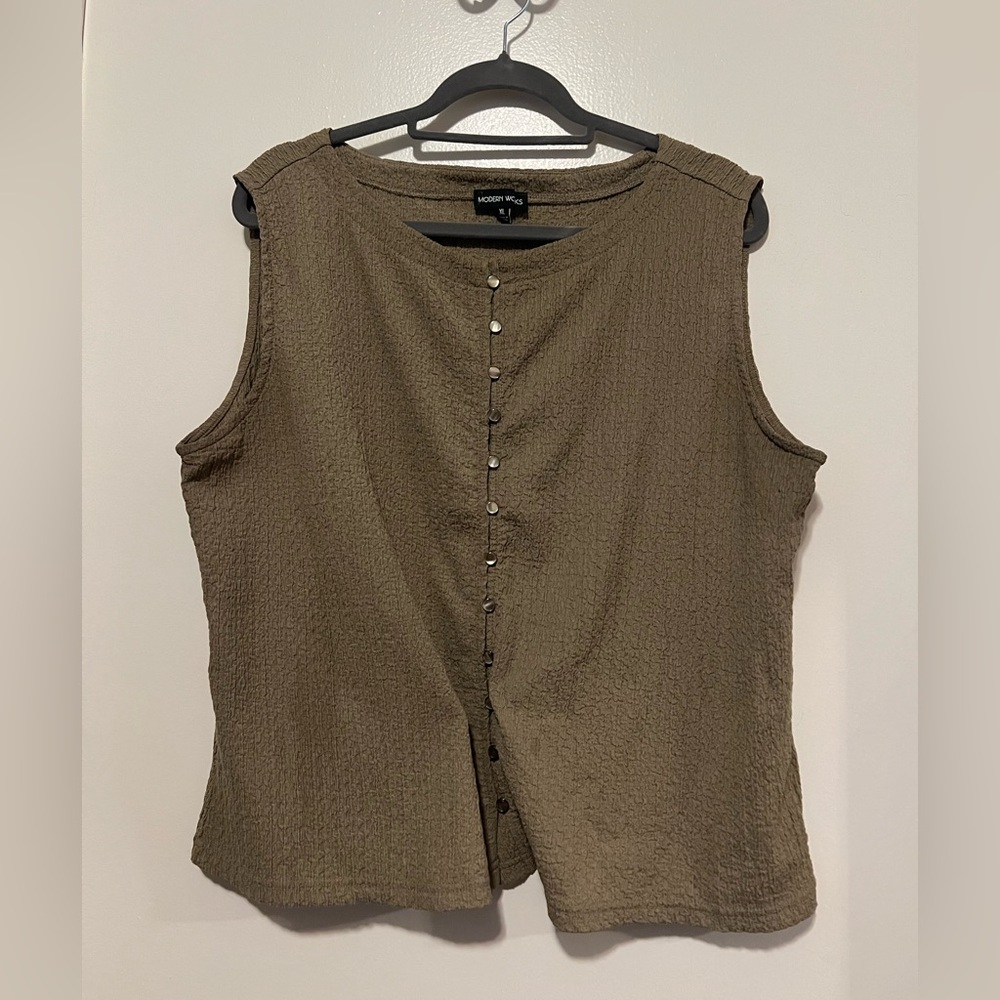 Olive Green Sleeveless Button-Up Top
